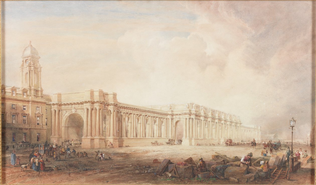 Originalt design til hovedbanegården, Newcastle upon Tyne (bc, pen, blæk, blyant og wc på papir) af John Dobson