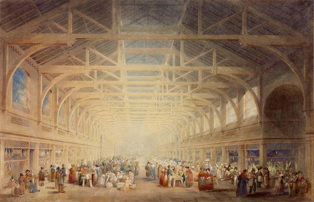 The Green Market, Newcastle upon Tyne (bc, kridt, blæk, blyant og wc på papir) af John Dobson