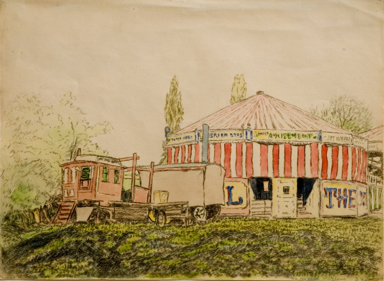 The Joy Wheel, Mitcham (sort kridt & wc på papir) af John Doman Turner