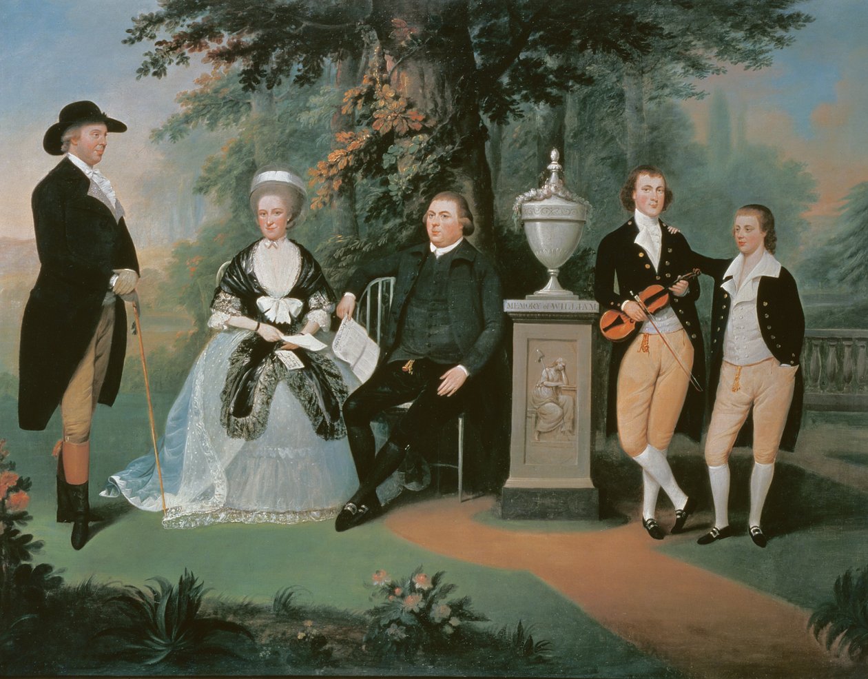 Medlemmer af Wilson-familien grupperede sig omkring et mindesmærke over William Pitt den Yngre af John Downman