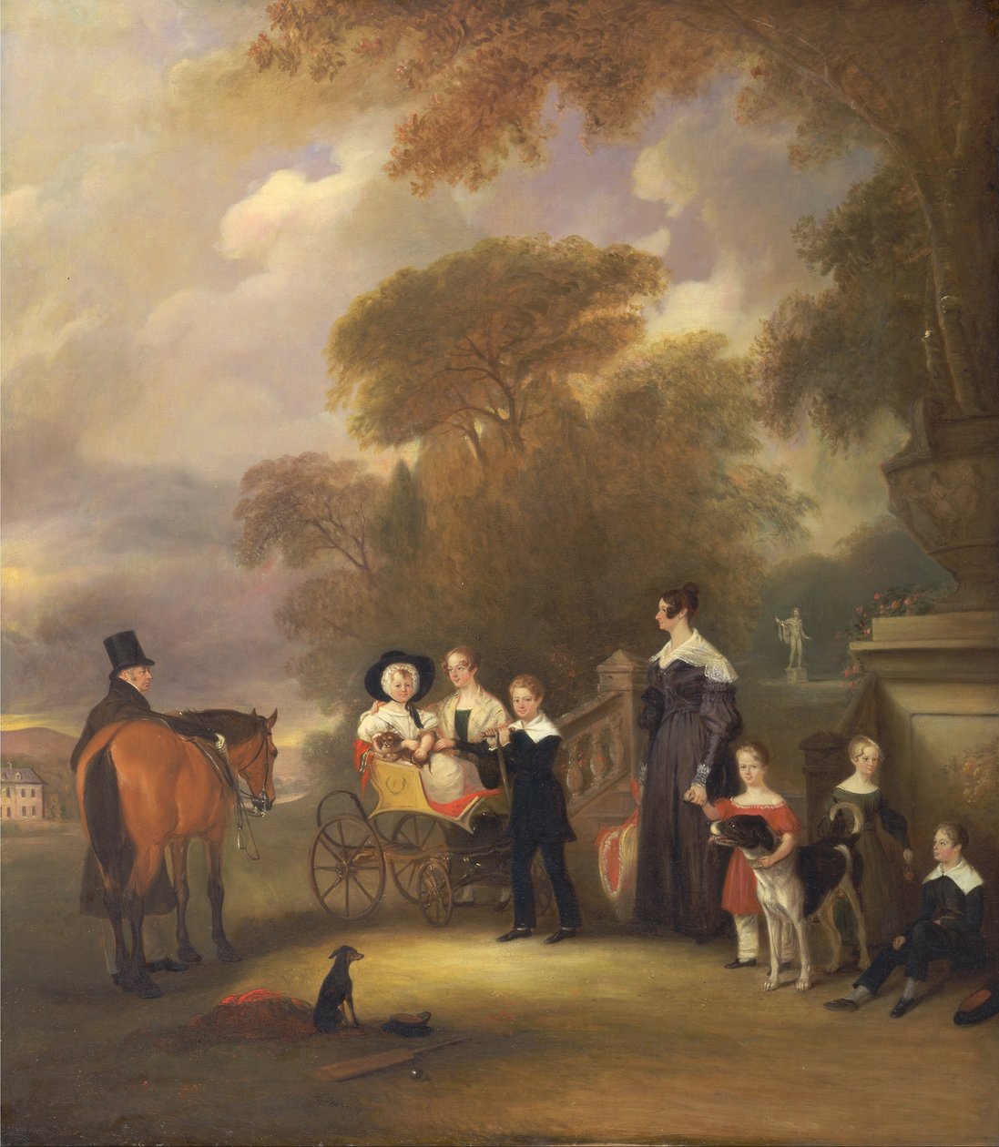Præsten og fru Henry Palmer med deres seks yngre børn i Withcote Hall, i nærheden af Oakham, Leices ... af John E. Ferneley