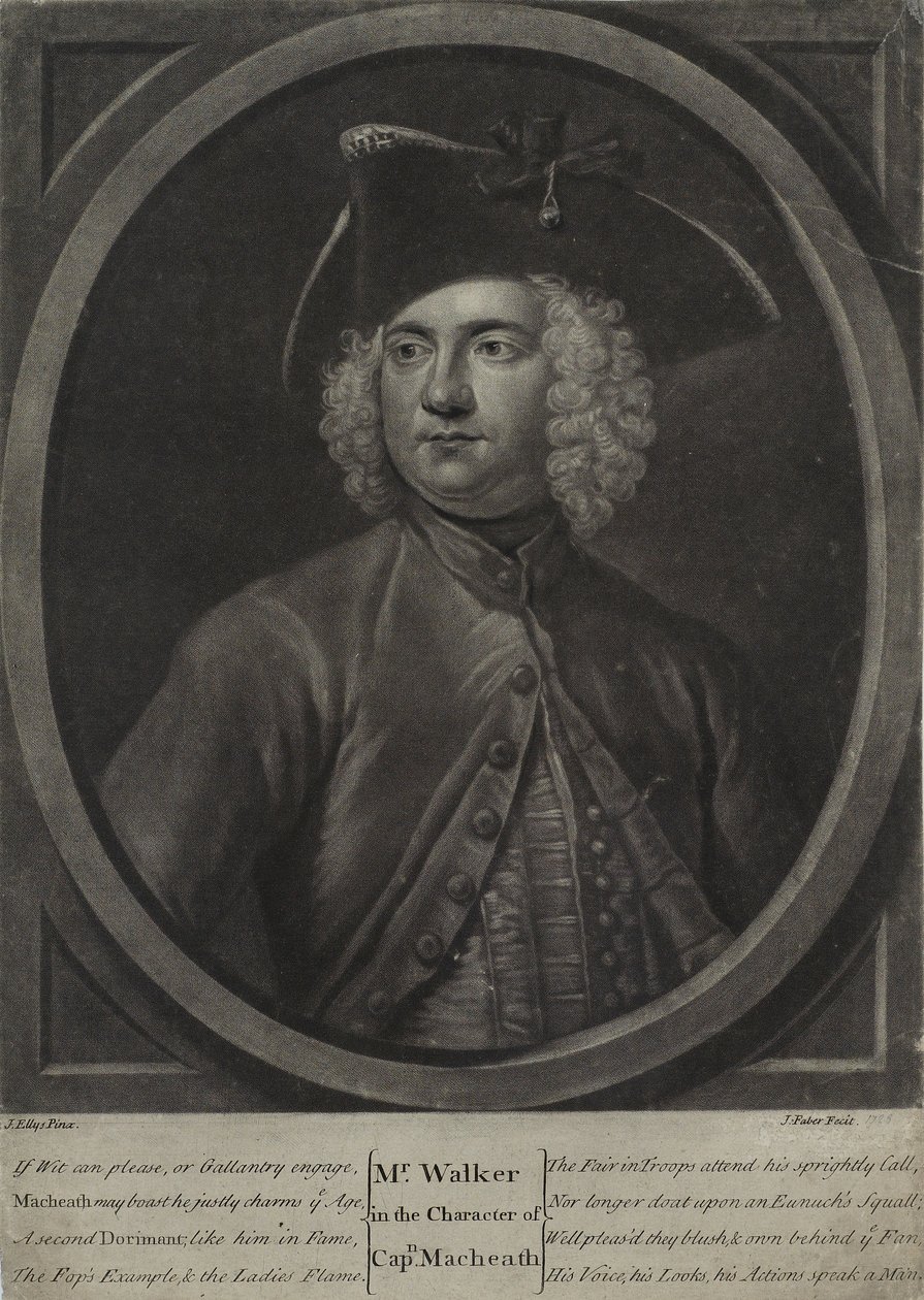 Mr. Walker i Captain Macheaths karakter, indgraveret af John Faber den yngre (ca. 1695-1756), 1728 (mezzotint) af John Ellys
