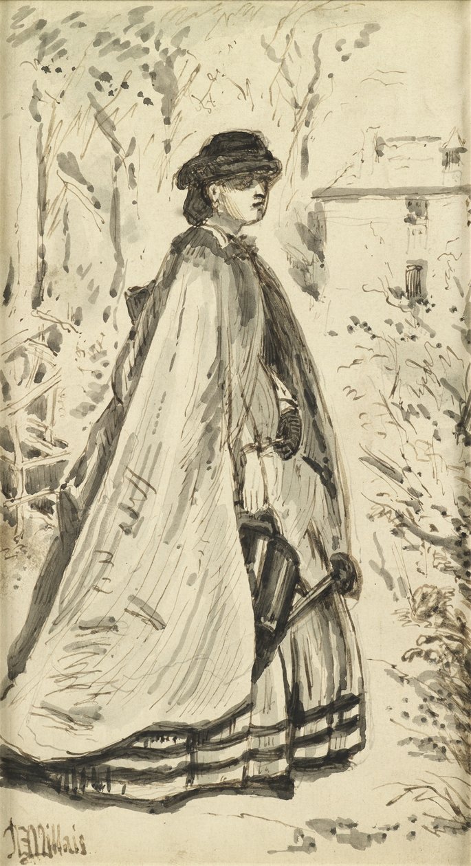 Blomstrer smukkere end rosen (pen og blæk og vask på papir) af John Everett Millais
