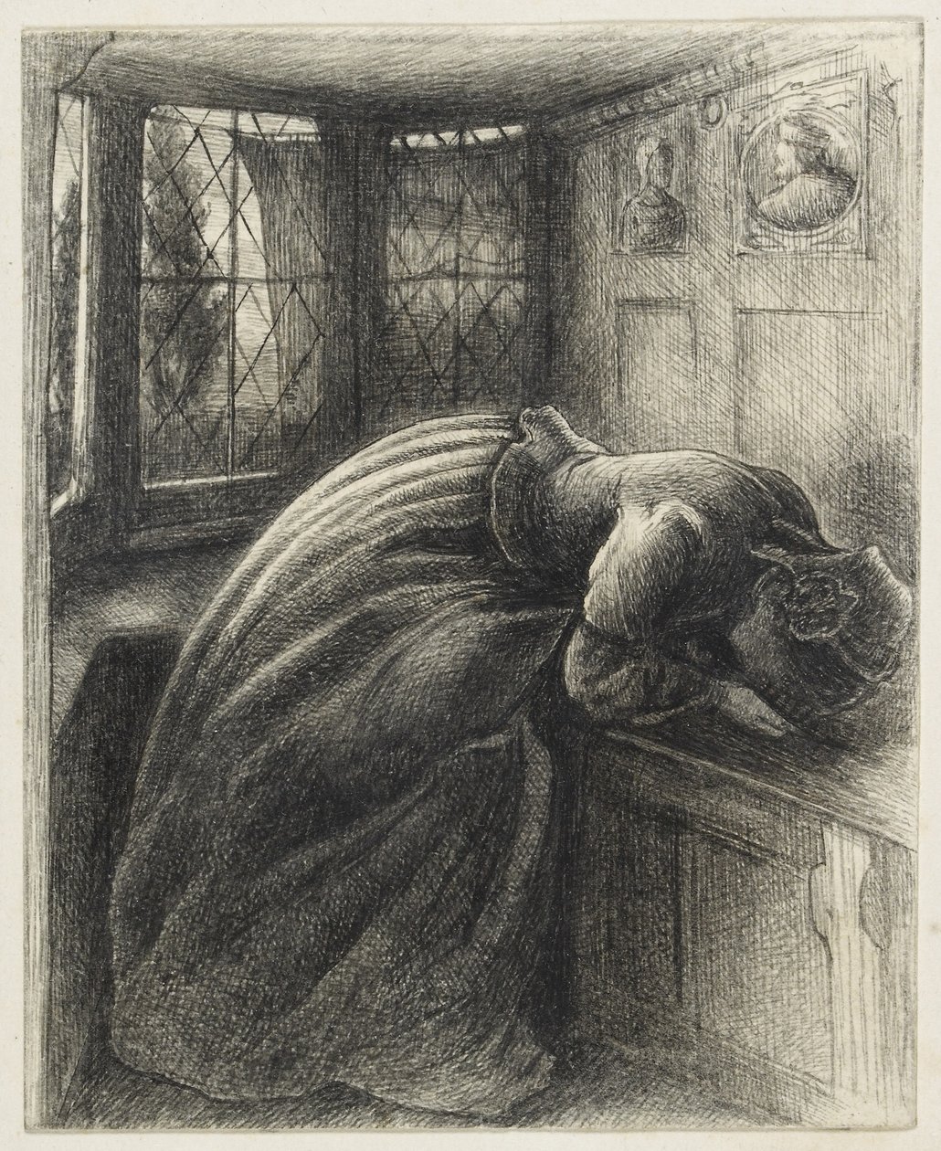 Mariana (pen og sort blæk) af John Everett Millais