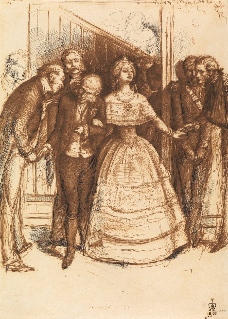 Gift for Rank, 1853 (blyant, pen og blæk på papir) af John Everett Millais