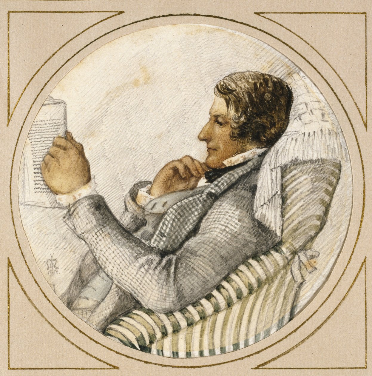 Portræt af Ford Madox Brown (akvarel over grafit med pen og blå blæk på hvidt papir) af John Everett Millais