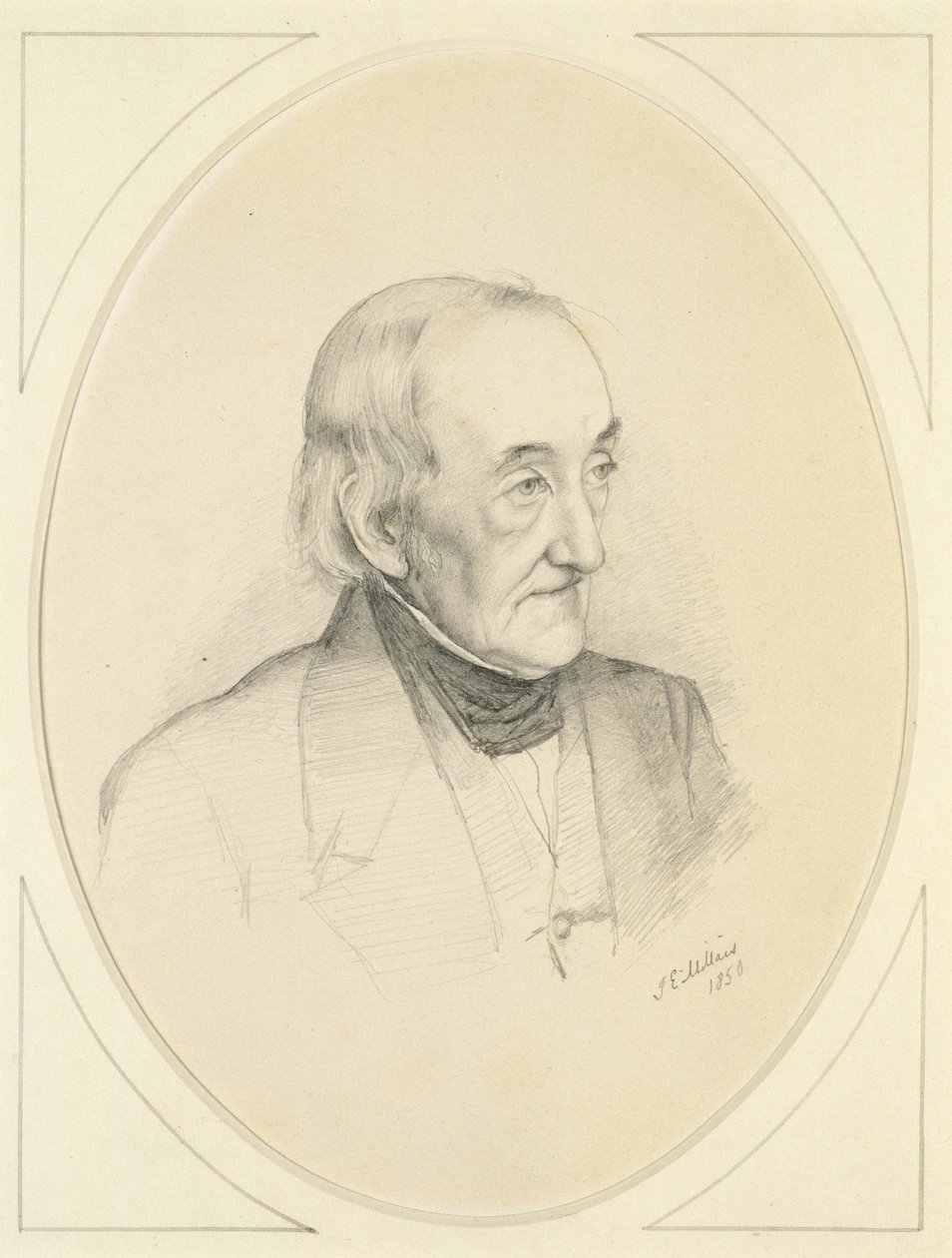 Portræt af William Bennett, 1850 (blyant på råhvidt papir) af John Everett Millais