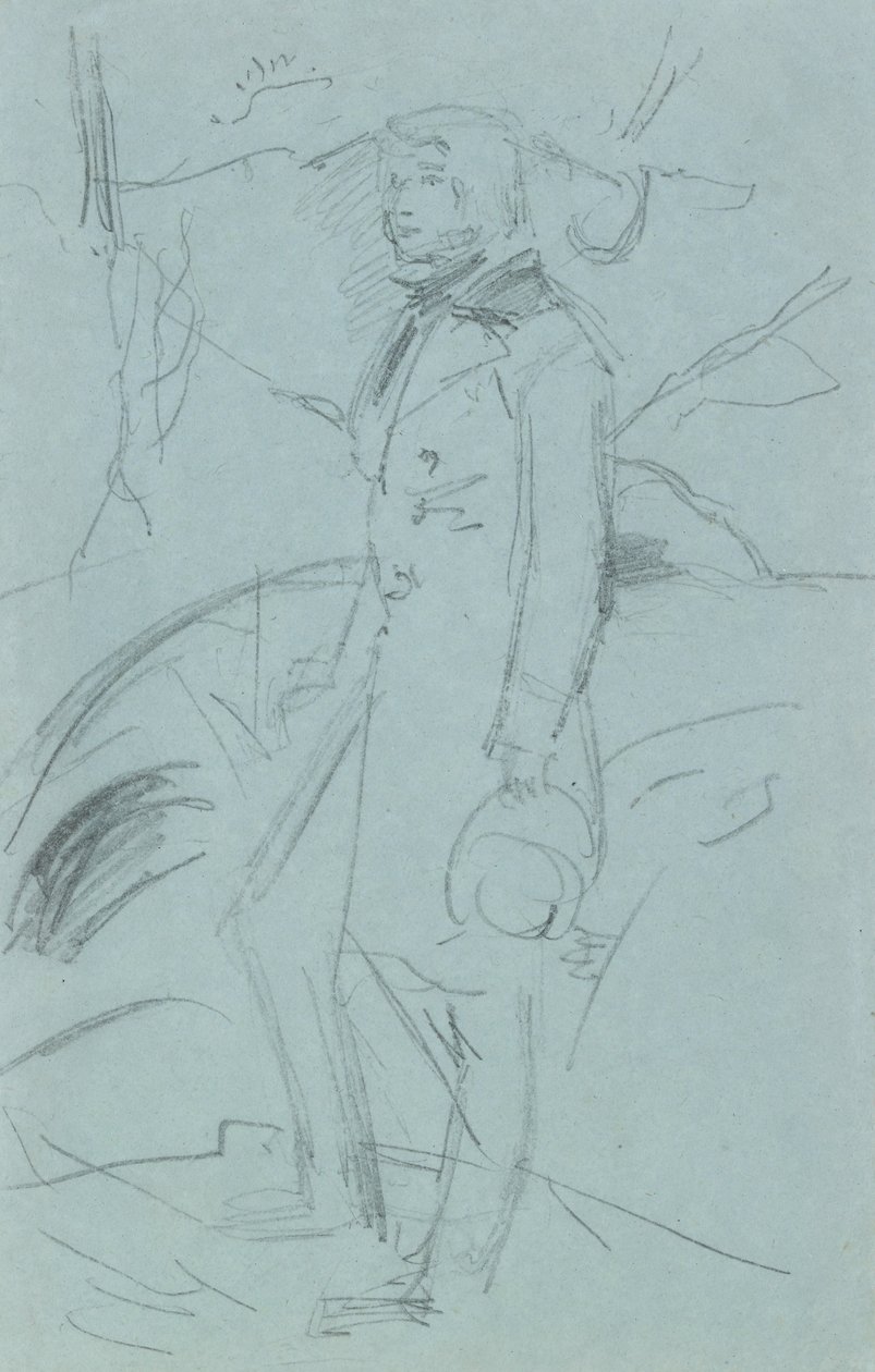 Foreløbig skitse til portrættet af John Ruskin (grafit på blåt papir) af John Everett Millais