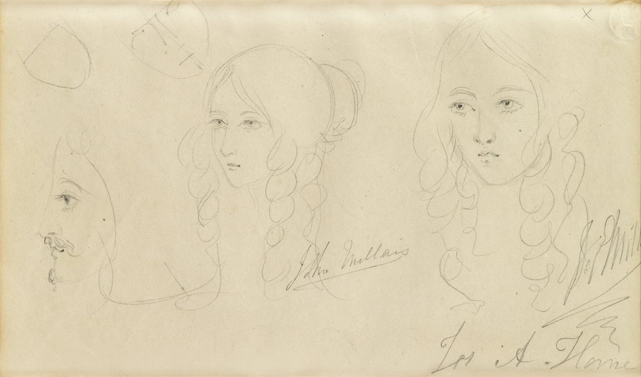 Skitser af en piges hoved af John Everett Millais