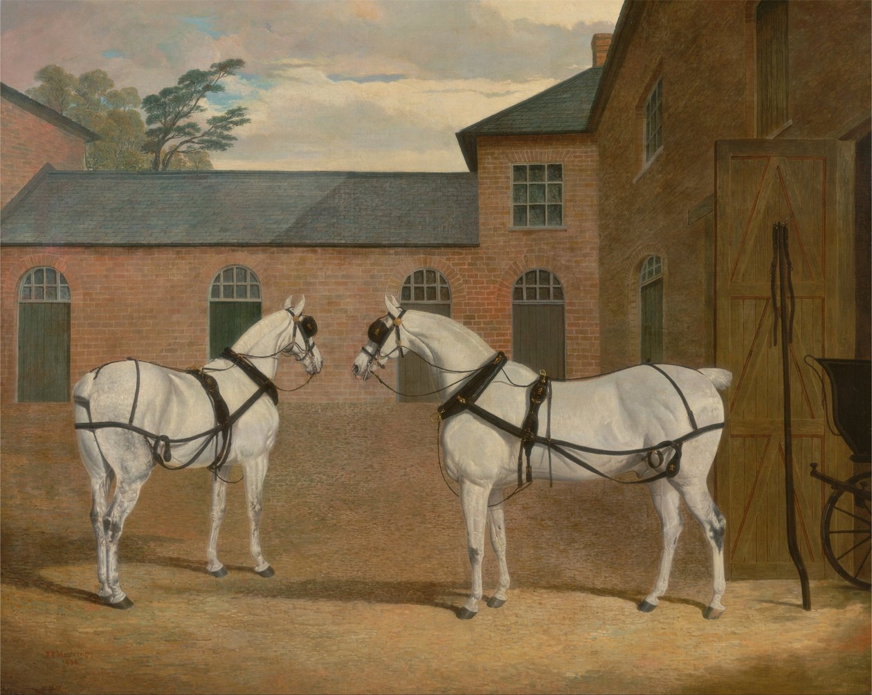 Grå vognheste i vognbanen ved Putteridge Bury, Hertfordshire af John F. Herring