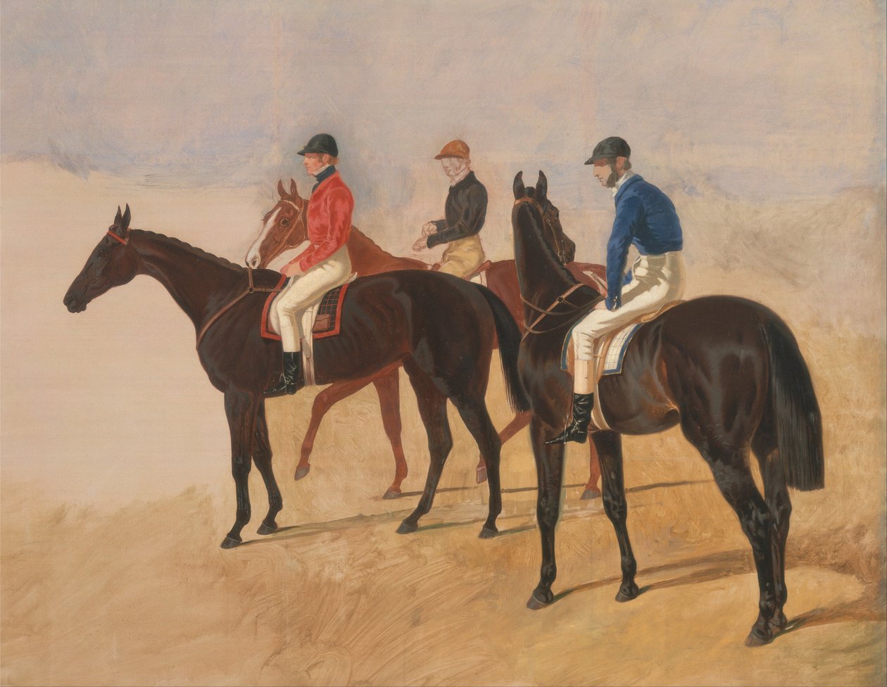 Steeplechase-revner- Allen McDonough om Brunette, Tom Oliver på rabat og Jem Mason på lotteri af John F. Herring
