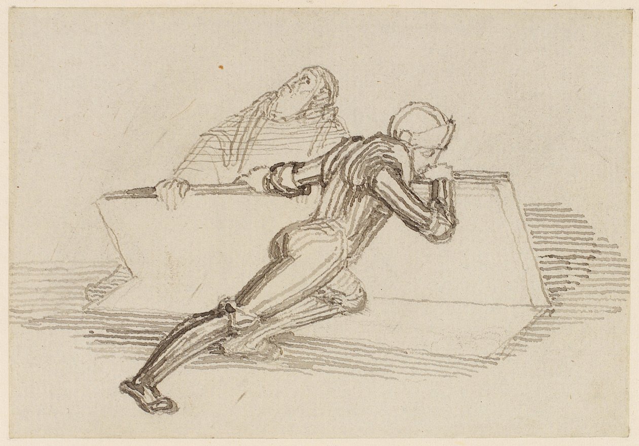 En ridder hæver en plade (blyant, pen, blæk og vask) af John Flaxman