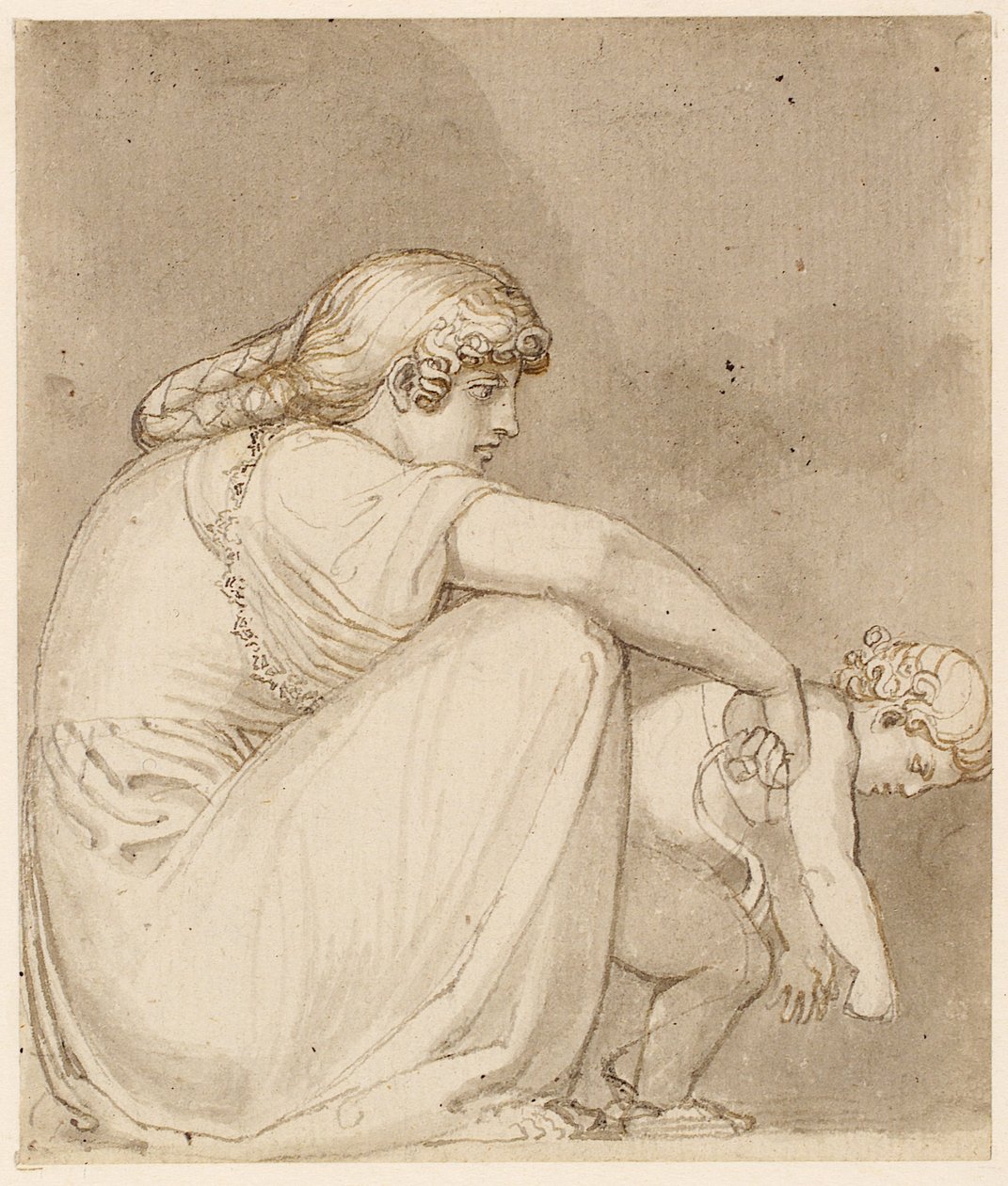 En mor og et barn (pen, blæk og vask på papir) af John Flaxman