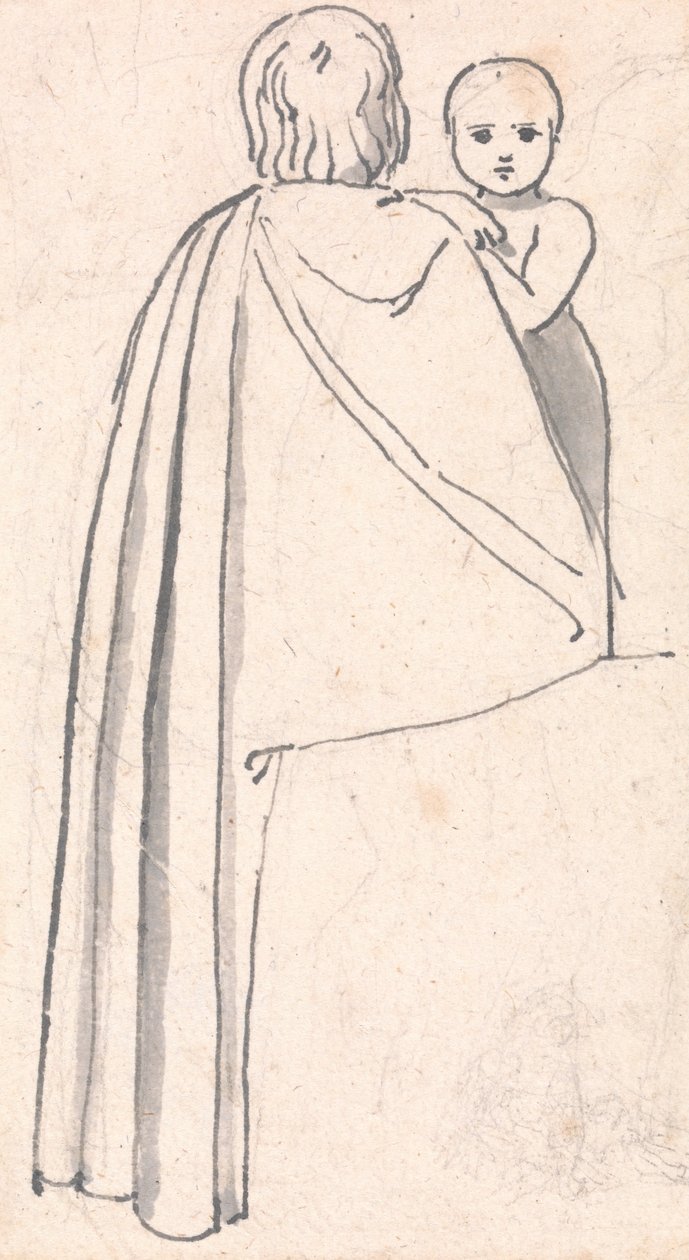 Set bagfra af en kvinde med et barn, der kigger over skulderen af John Flaxman