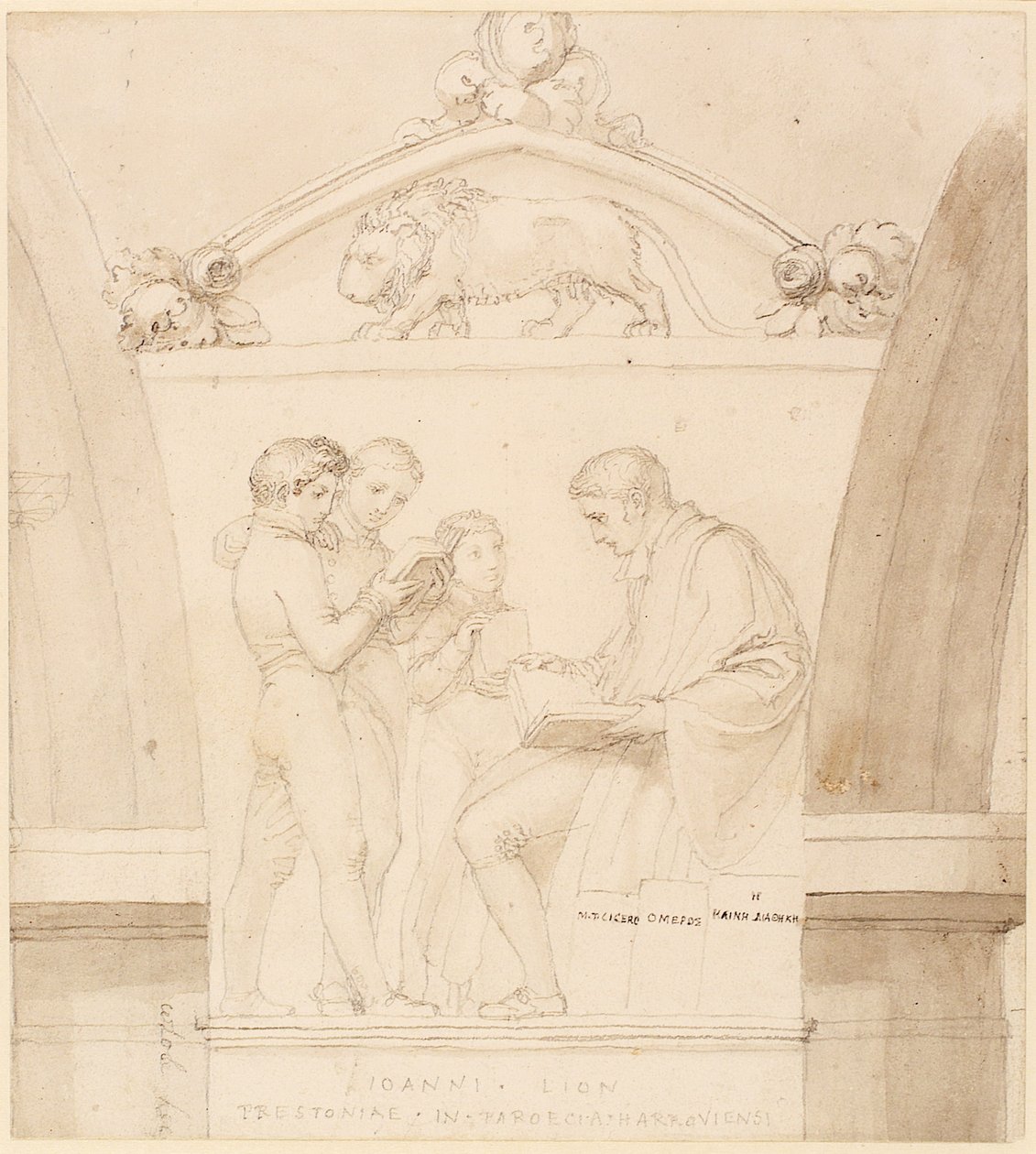 Design til et monument af John Lyon (blyant, pen, blæk og vask på papir) af John Flaxman