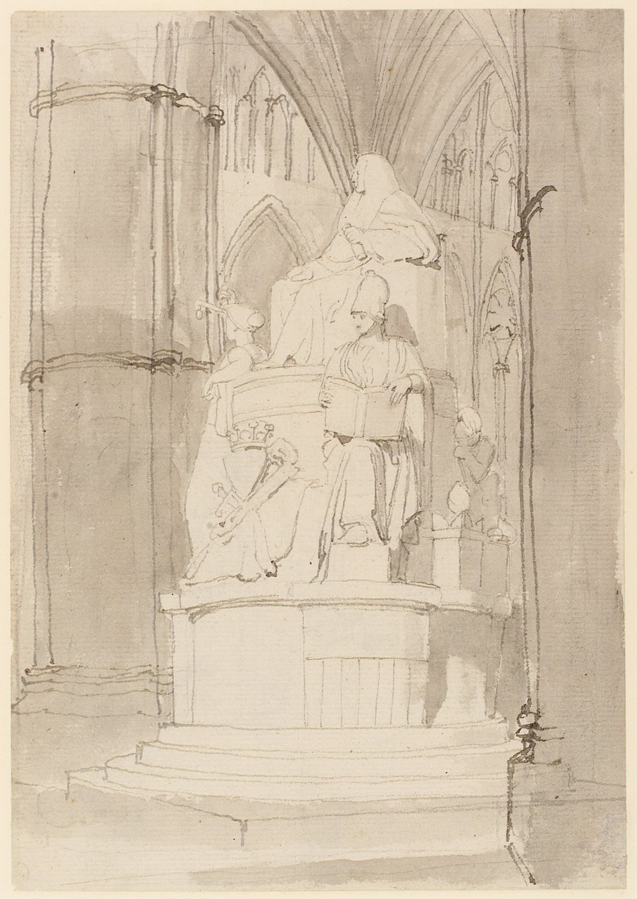 Design til Monument of Lord Mansfield, Westminster Abbey (blyant, pen, blæk og vask på papir) (se også 273967 og 273969) af John Flaxman