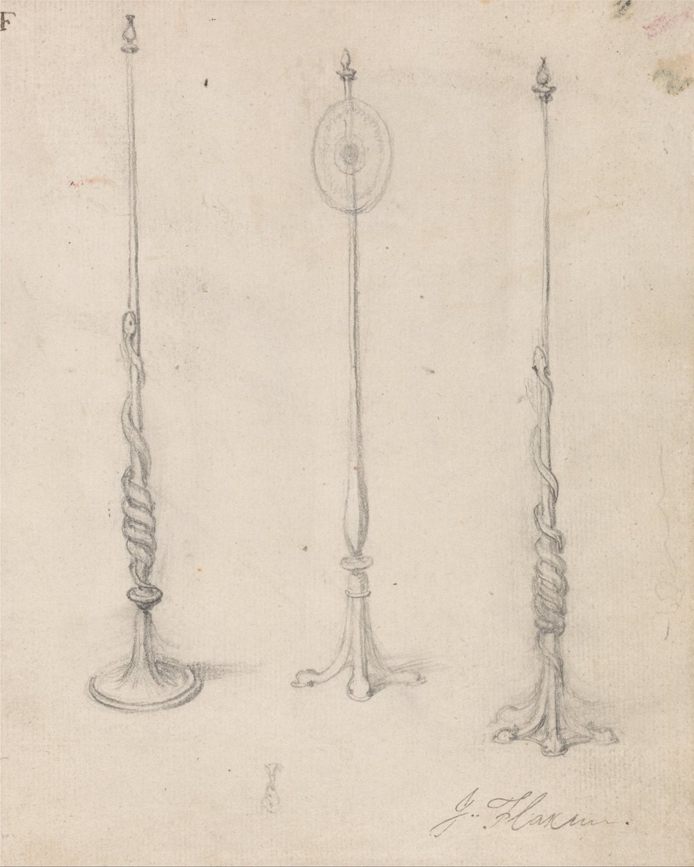 Undersøgelse af tre lysestager af John Flaxman