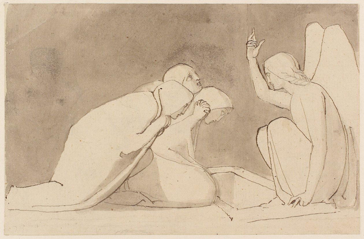 Tre Mariaer ved graven (blyant, blyant, pen, blæk og vask) (se også 273962) af John Flaxman