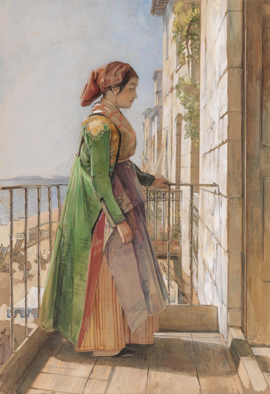 En græsk pige, der står på en altan af John Frederick Lewis