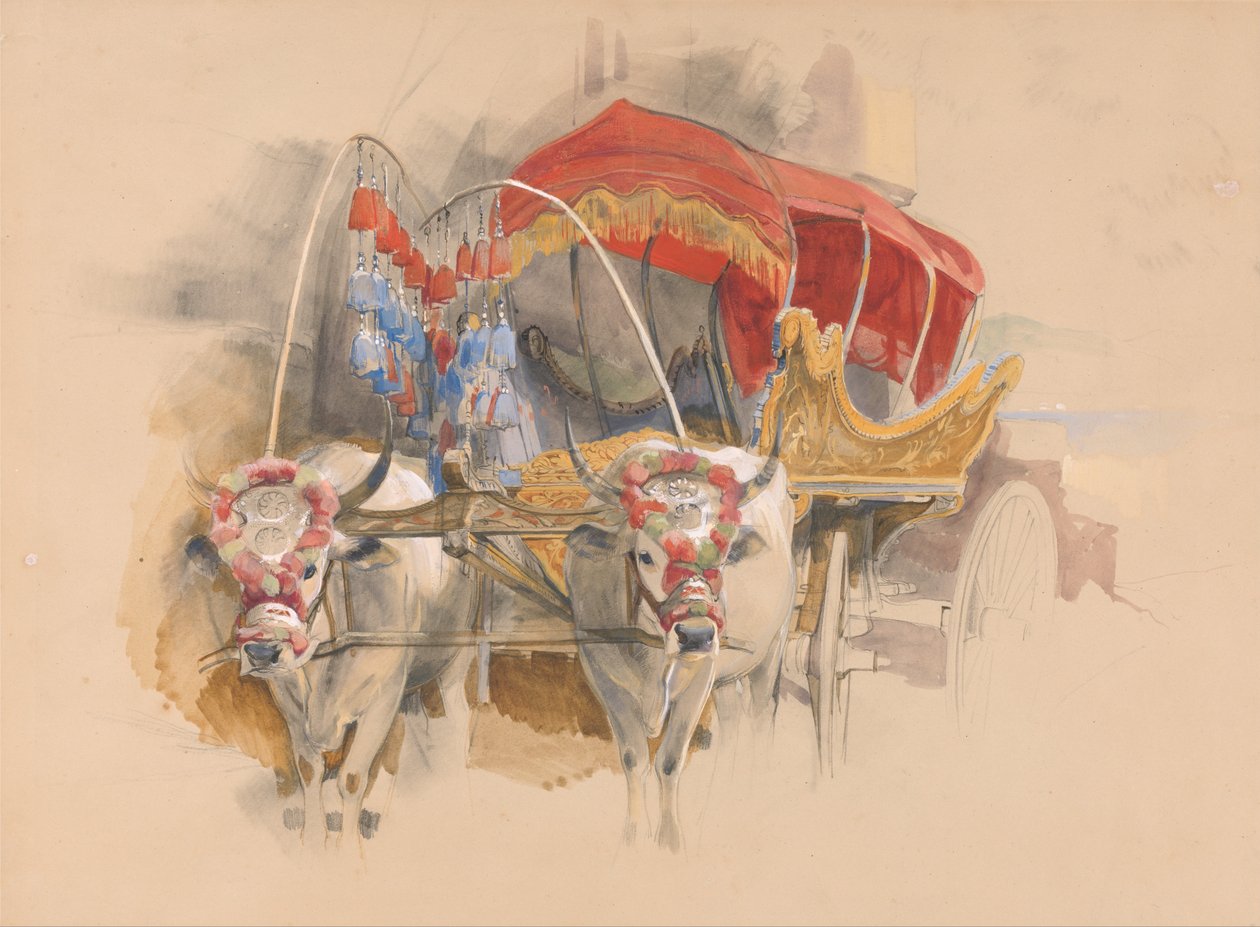 En tyrkisk araba tegnet af to hvide okser, Konstantinopel af John Frederick Lewis