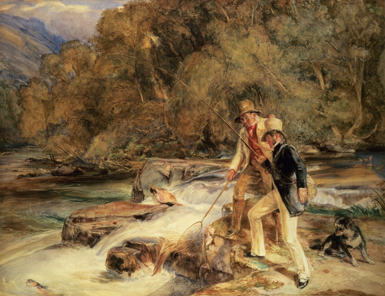 Landseer og Lewis Fishing af John Frederick Lewis
