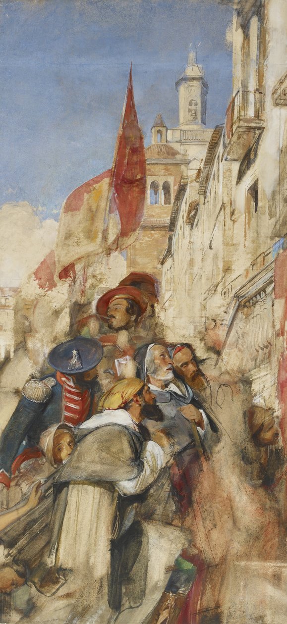 Studie til proklamationen af Don Carlos (akvarel og kropsfarve over grafit) af John Frederick Lewis