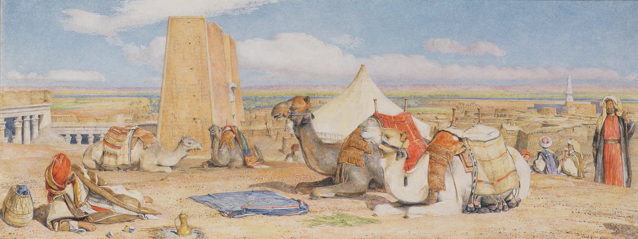 Karavanen - En arabisk lejr ved Edfou, ca. 1861 (wc over blyant forhøjet med hvid) af John Frederick Lewis