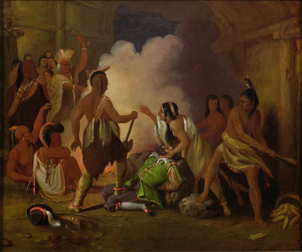 Pocahontas redder kaptajn John Smiths liv, ca.1836-40 af John Gadsby Chapman
