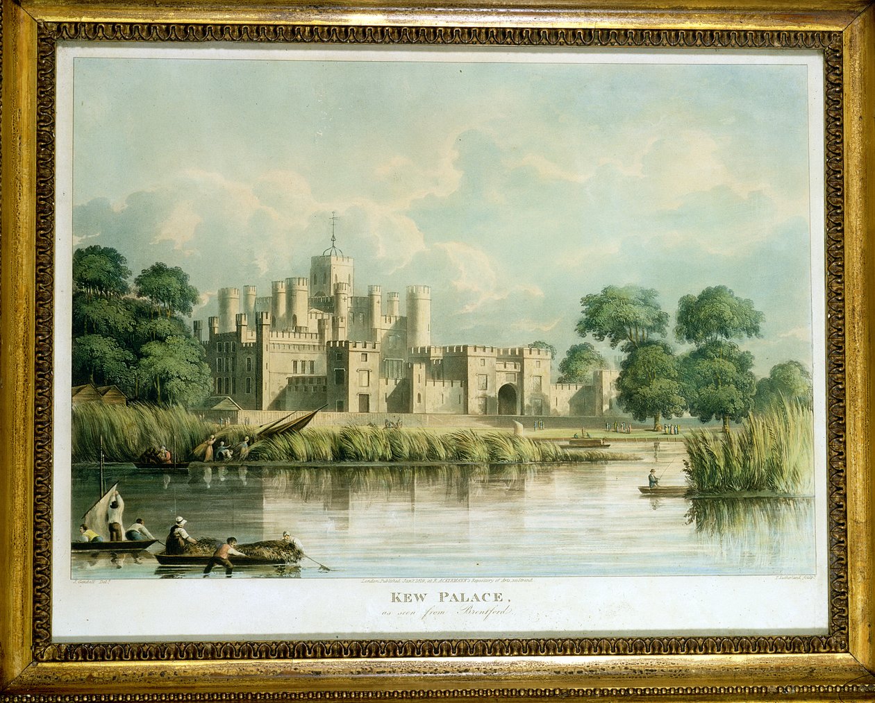 Kew Palace set fra Brentford, indgraveret af Thomas Sutherland (f.1785) udgivet i 1819 af John Gendall