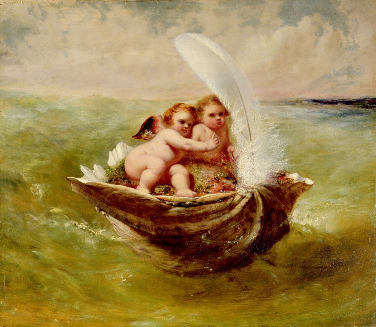 Amoriner i en muslingeskal, ca. 1855-59 af John George Naish