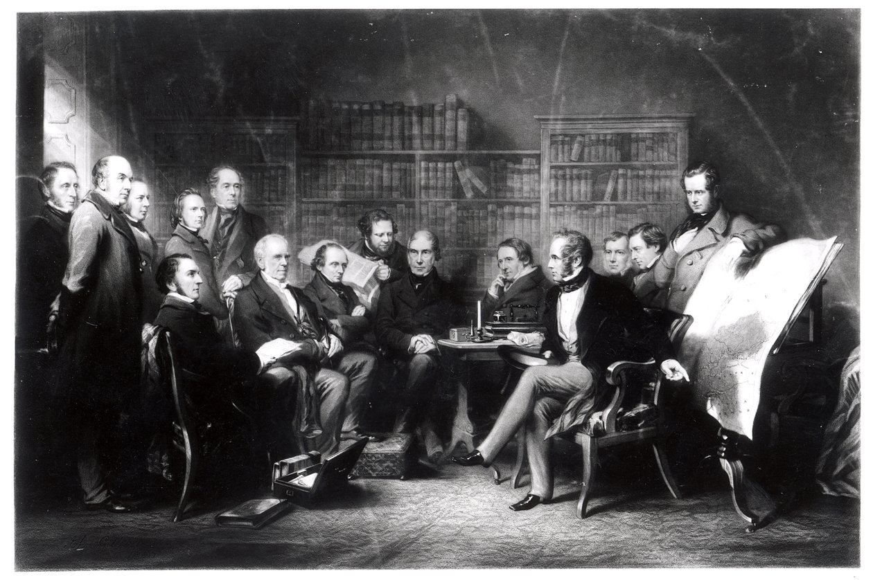 Aberdeen-kabinettet, der beslutter sig for ekspeditionen til Krim, indgraveret af William Walker, 1857 af John Gilbert