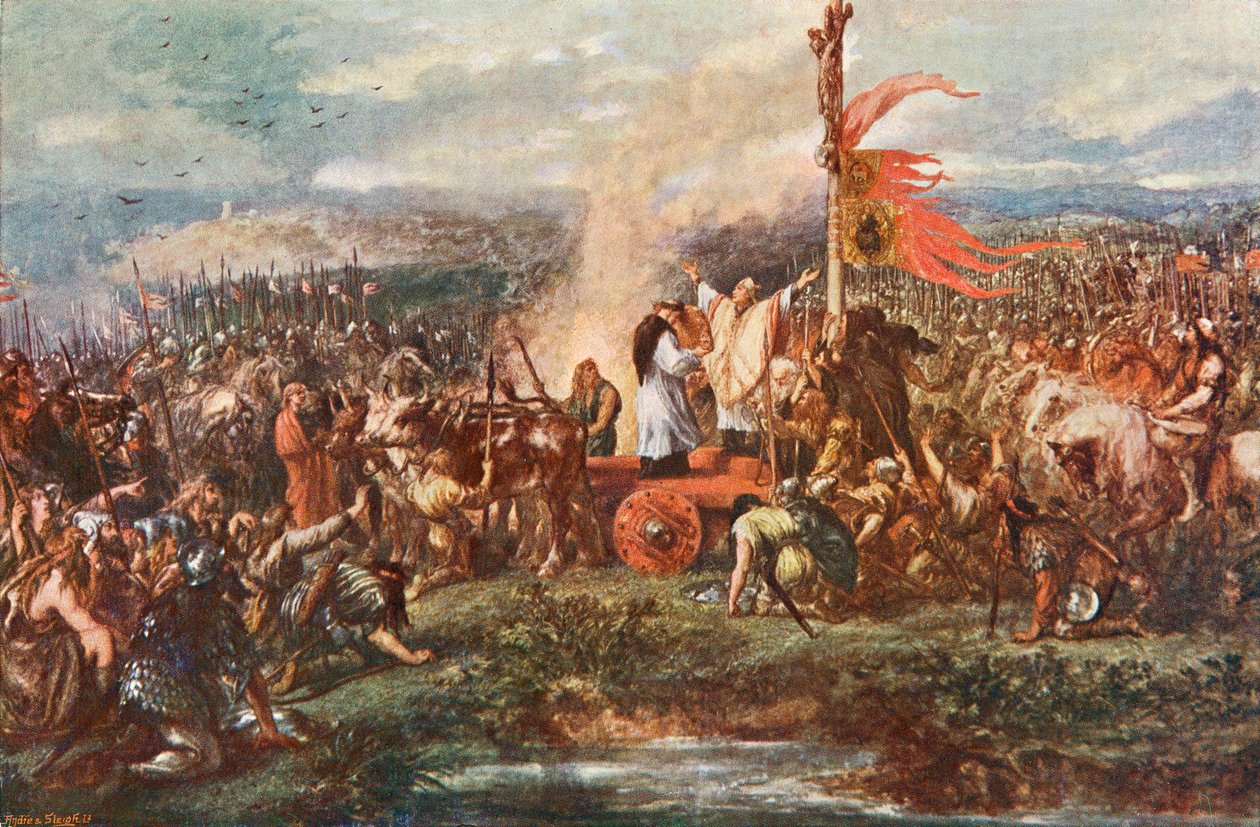 The Battle of the Standard, også kendt som slaget ved Northallerton, 22. august 1138, Cowton Moor nær Northallerton, Yorkshire, England. af John Gilbert