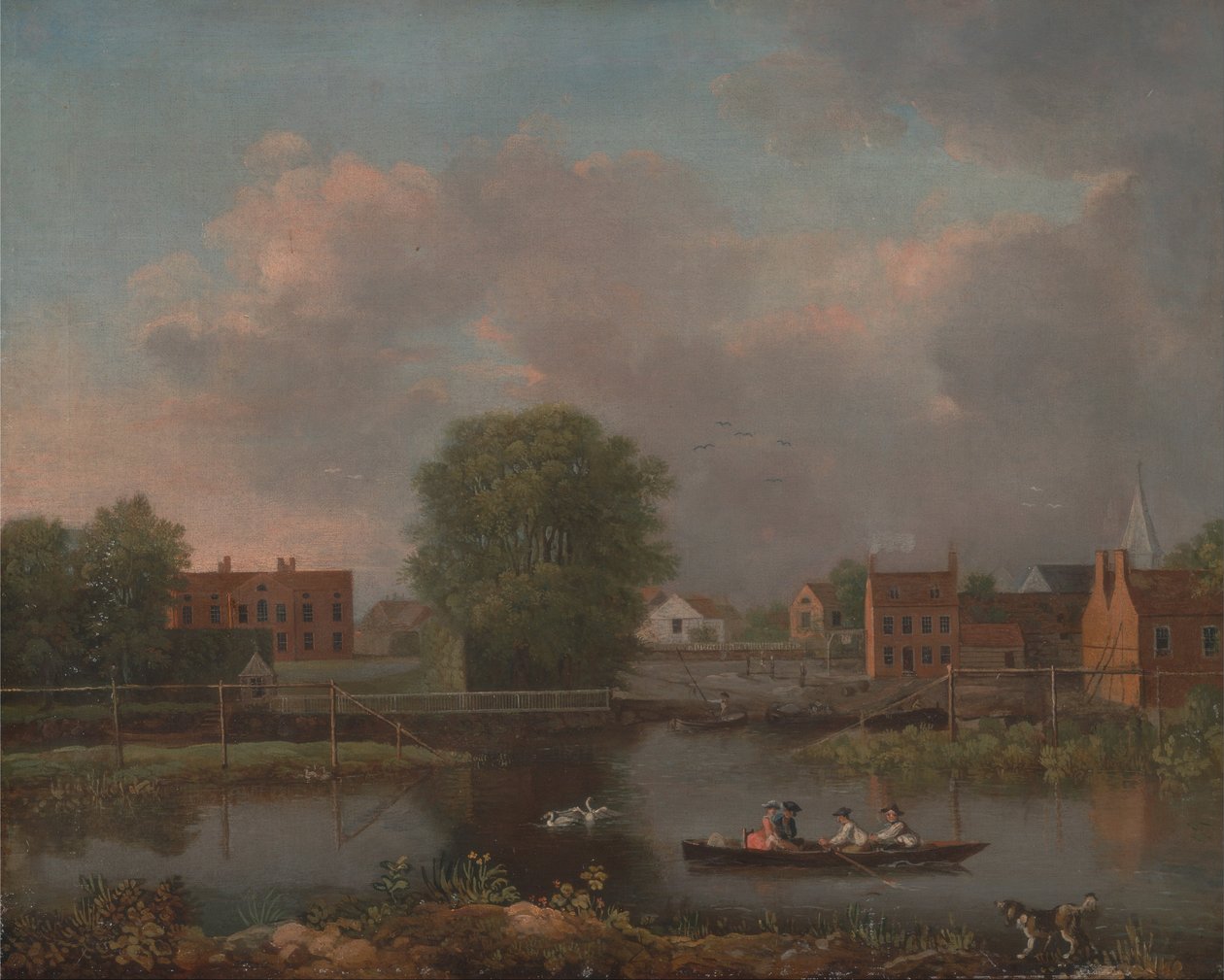 Et flodlandskab, muligvis en udsigt fra West End af Rochester Bridge af John Inigo Richards