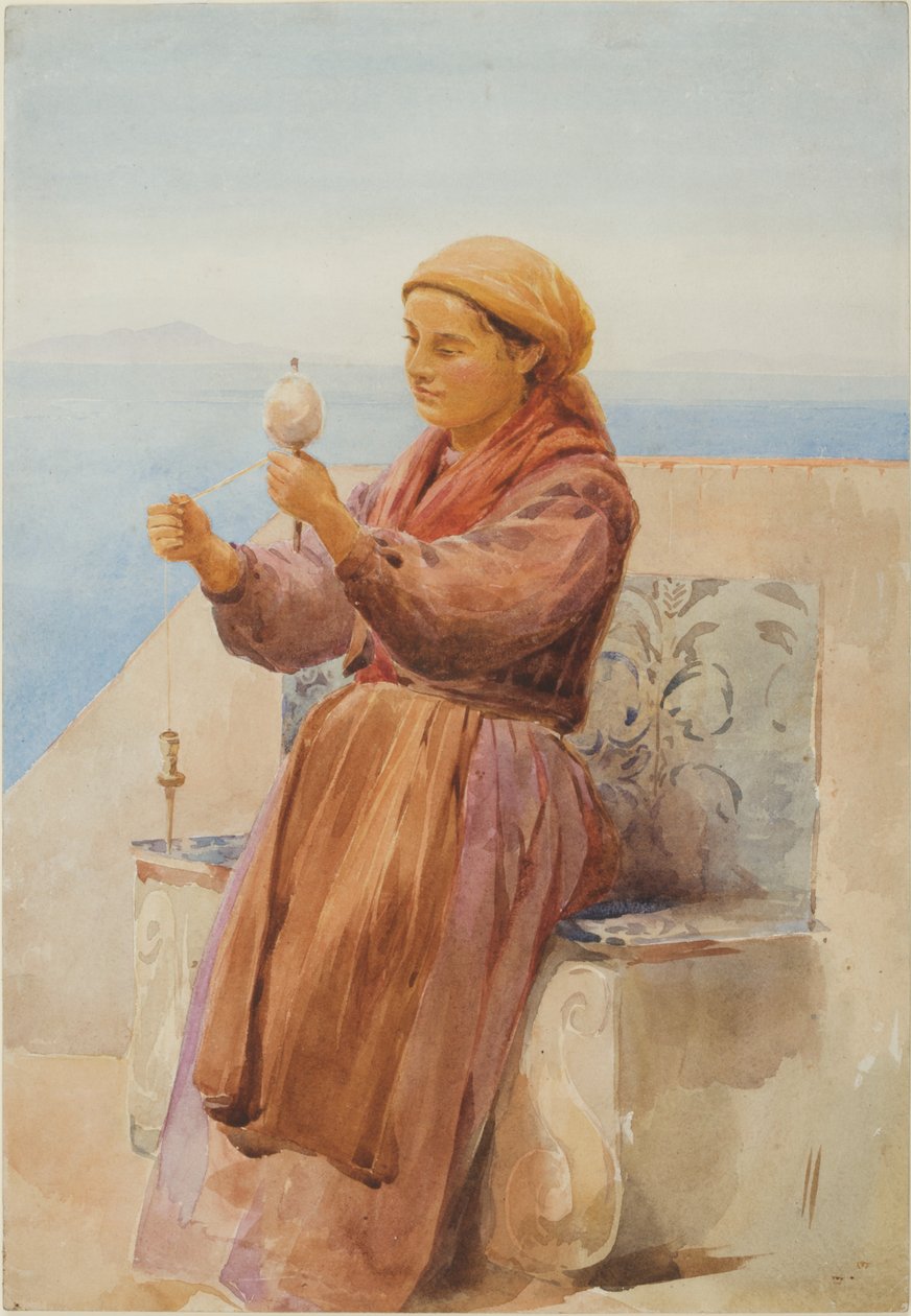 A Girl of Sorrento (bc, blyant og wc på papir) af John Isaac Richardson