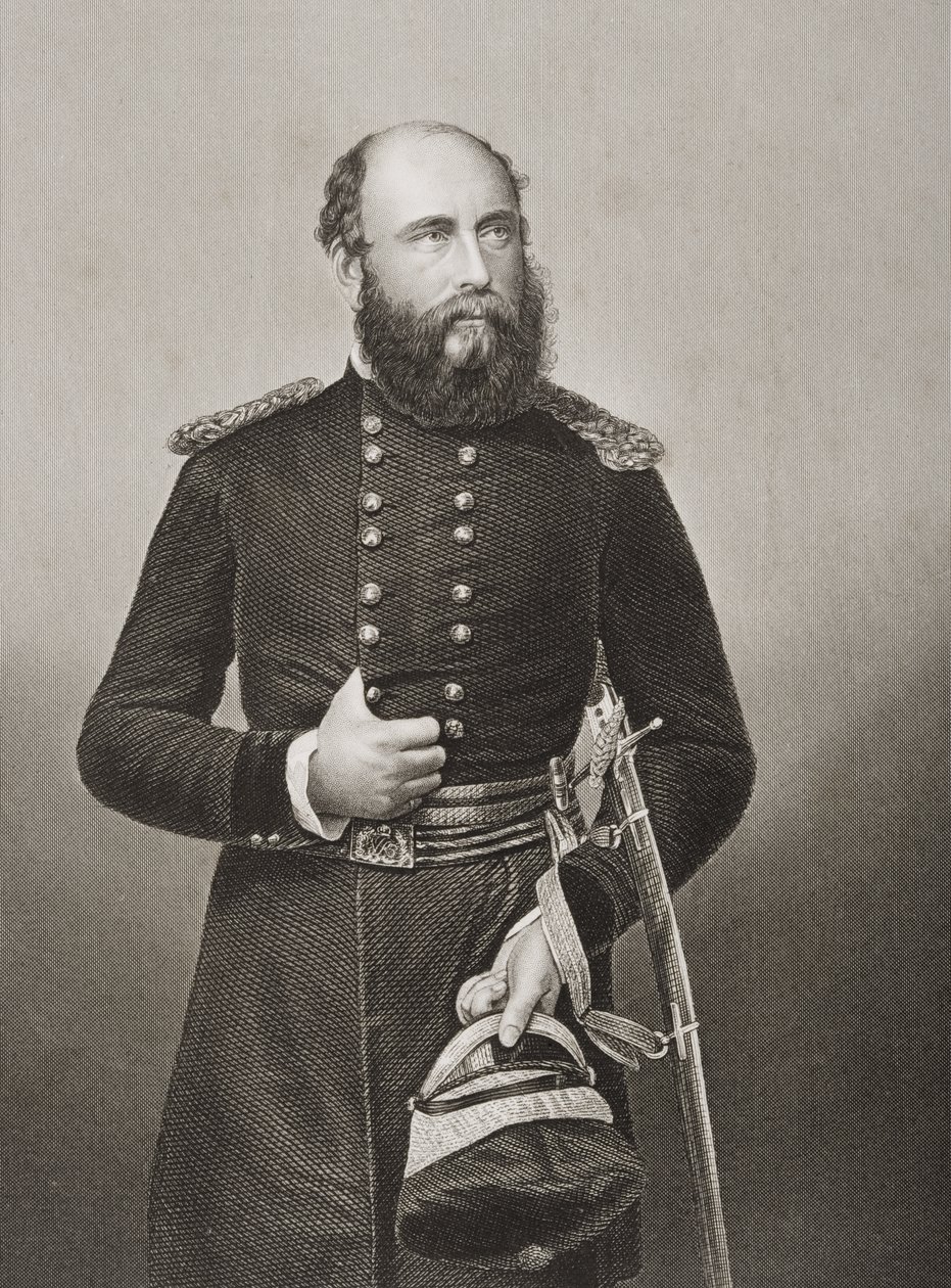 H.R.H. Prins George (1819-1904) 2. hertug af Cambridge, graveret af D.J. Pund fra et fotografi, fra 
