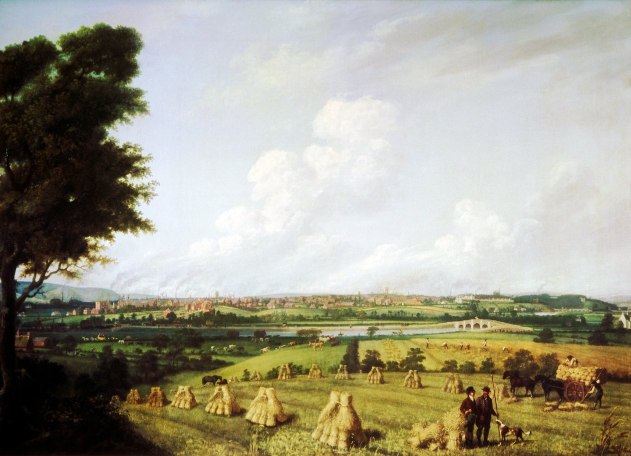 Udsigt over Preston fra Penwortham Mill, 1821 af John Jenkinson