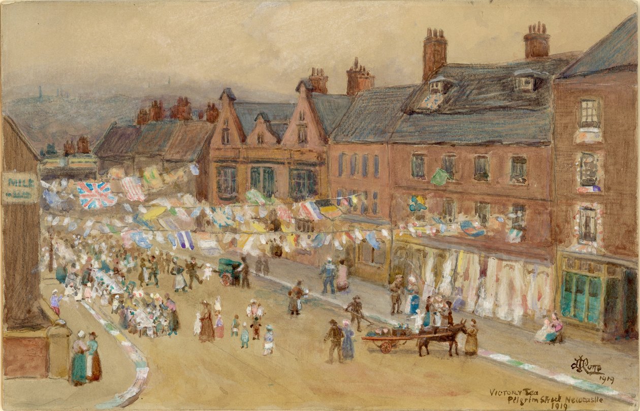 Victory Tea, Pilgrim Street, 1919 (f.Kr., blyant og wc på papir) af John Joseph Potts