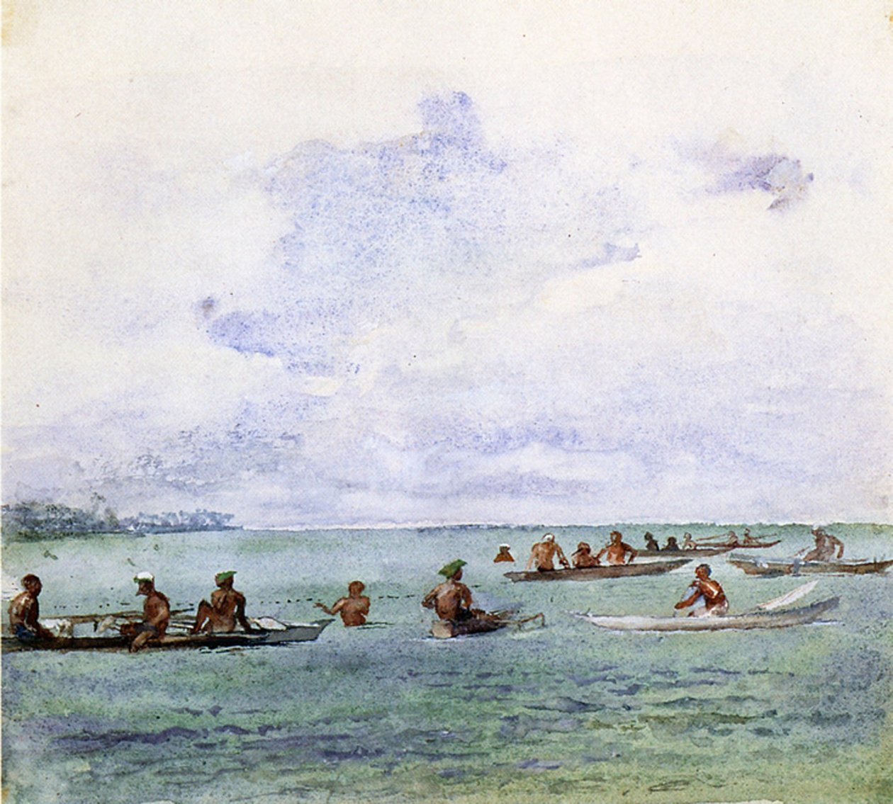 A Fishing Party, Samoa, 1890 (wc ombord) af John La Farge or Lafarge