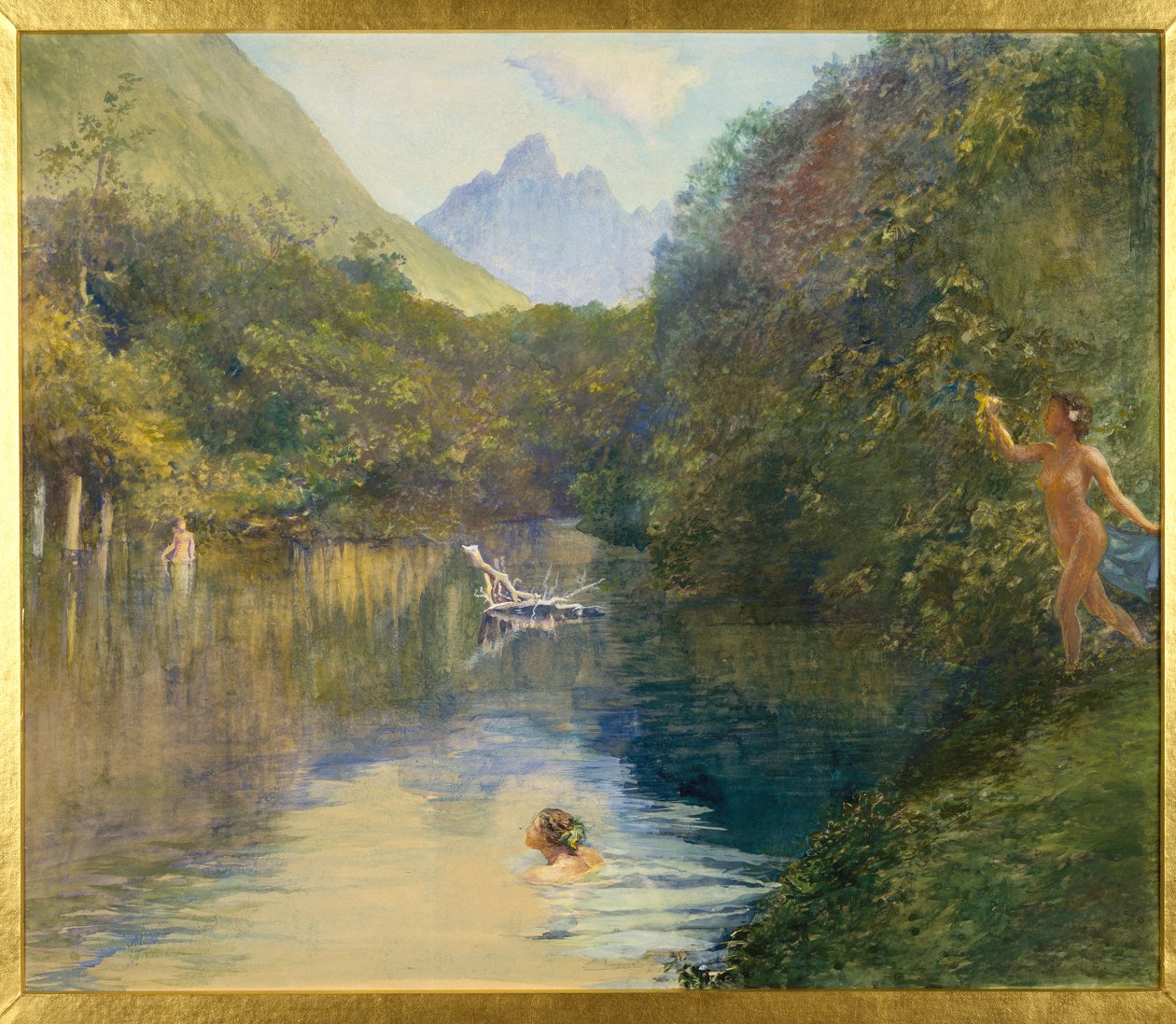 Ford ved den øvre ende af Vai-Te-Piha (Tautira-floden) Tahiti, 1891 (wc und gouache på glat papir) af John La Farge or Lafarge