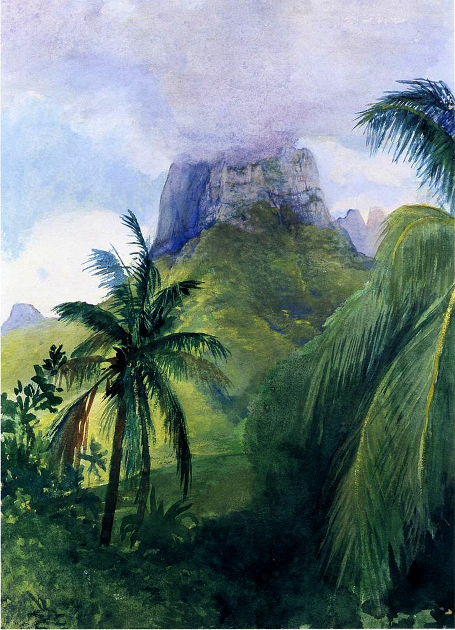 The Peak of Maua Roa, Moorea, Society Islands, 1891 (wc und gouache på papir om bord) af John La Farge or Lafarge