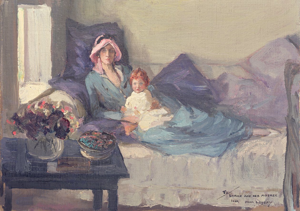 Fru Winston Churchill med sin datter, Sarah, efter 1914 af John Lavery