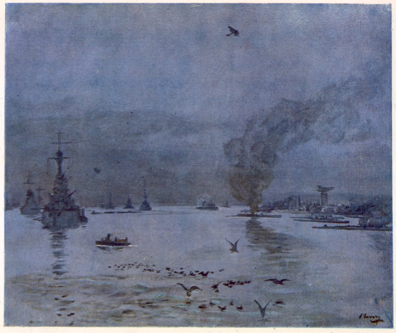 Flåden, en tåget dag, 1917, fra British Artists at te Front, Continuation of The Western Front, 1918 af John Lavery