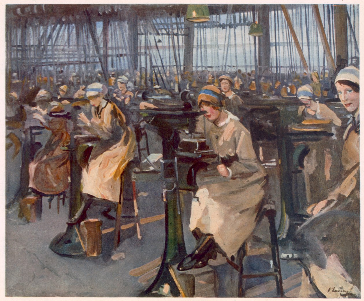 Kvinder, der arbejder på fabrikken, Newcastle, fra britiske kunstnere ved fronten, fortsættelse af vestfronten, 1918 af John Lavery