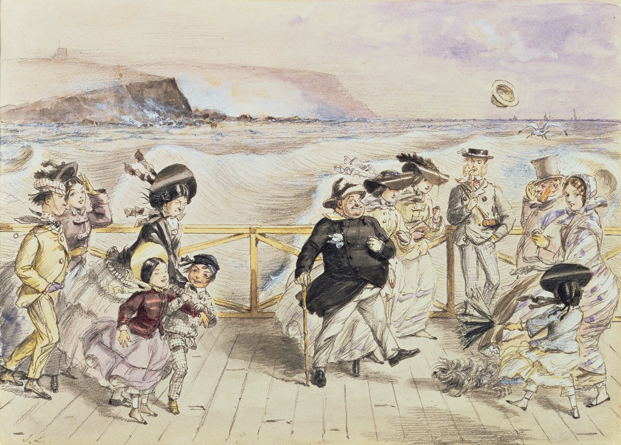 En dejlig dag ved havet (wc over blyant på papir) af John Leech