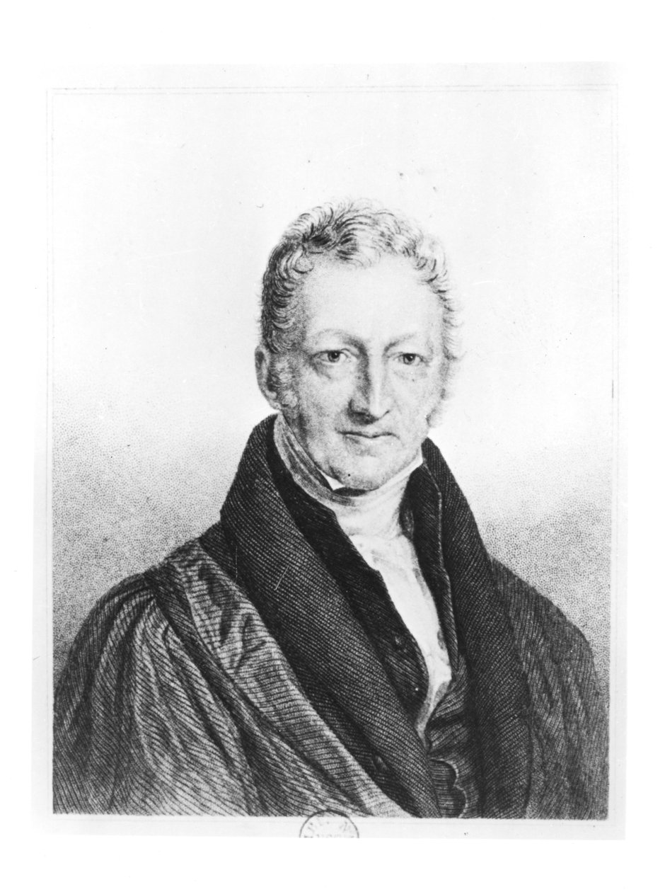 Portræt af Thomas Robert Malthus (1766-1834) graveret af Fournier til 