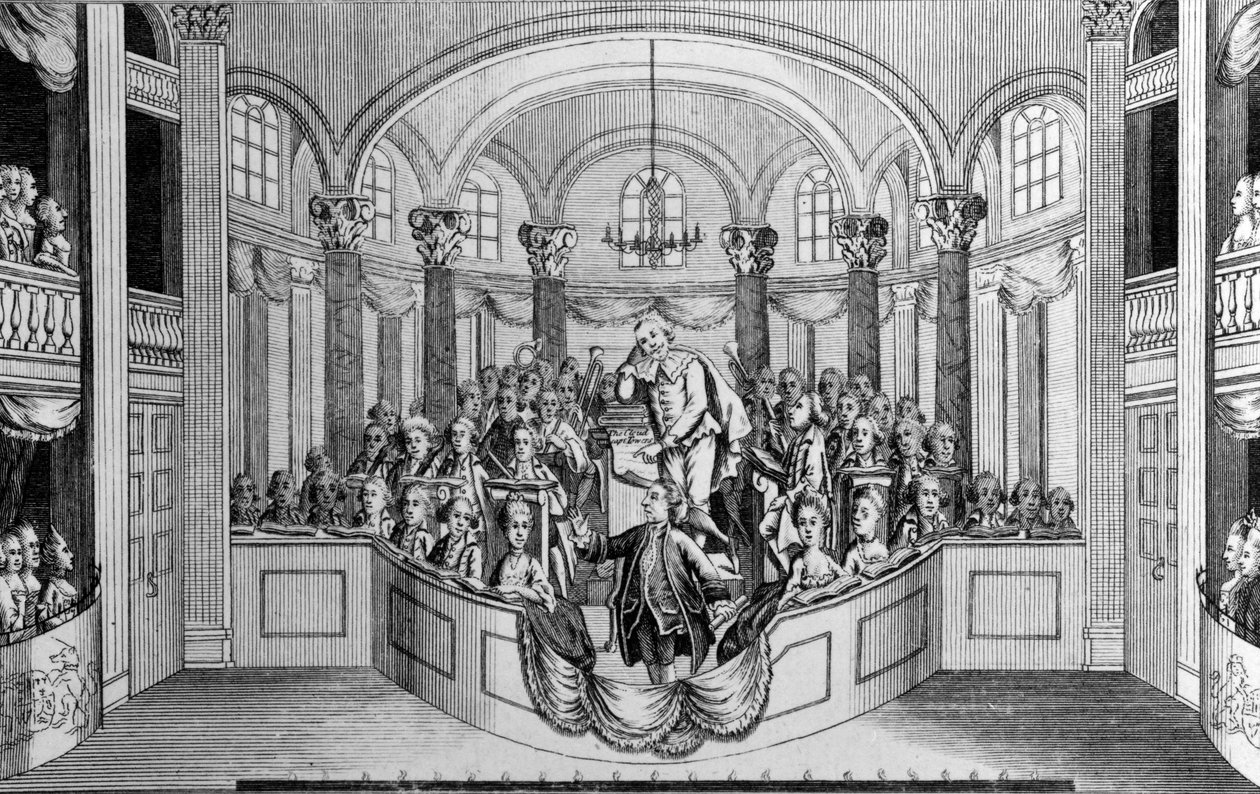 Mr. Garrick afleverer sin Ode på Drury Lane Theatre, om at indvie en bygning og rejse en statue til Shakespeare, 1769 af John Lodge