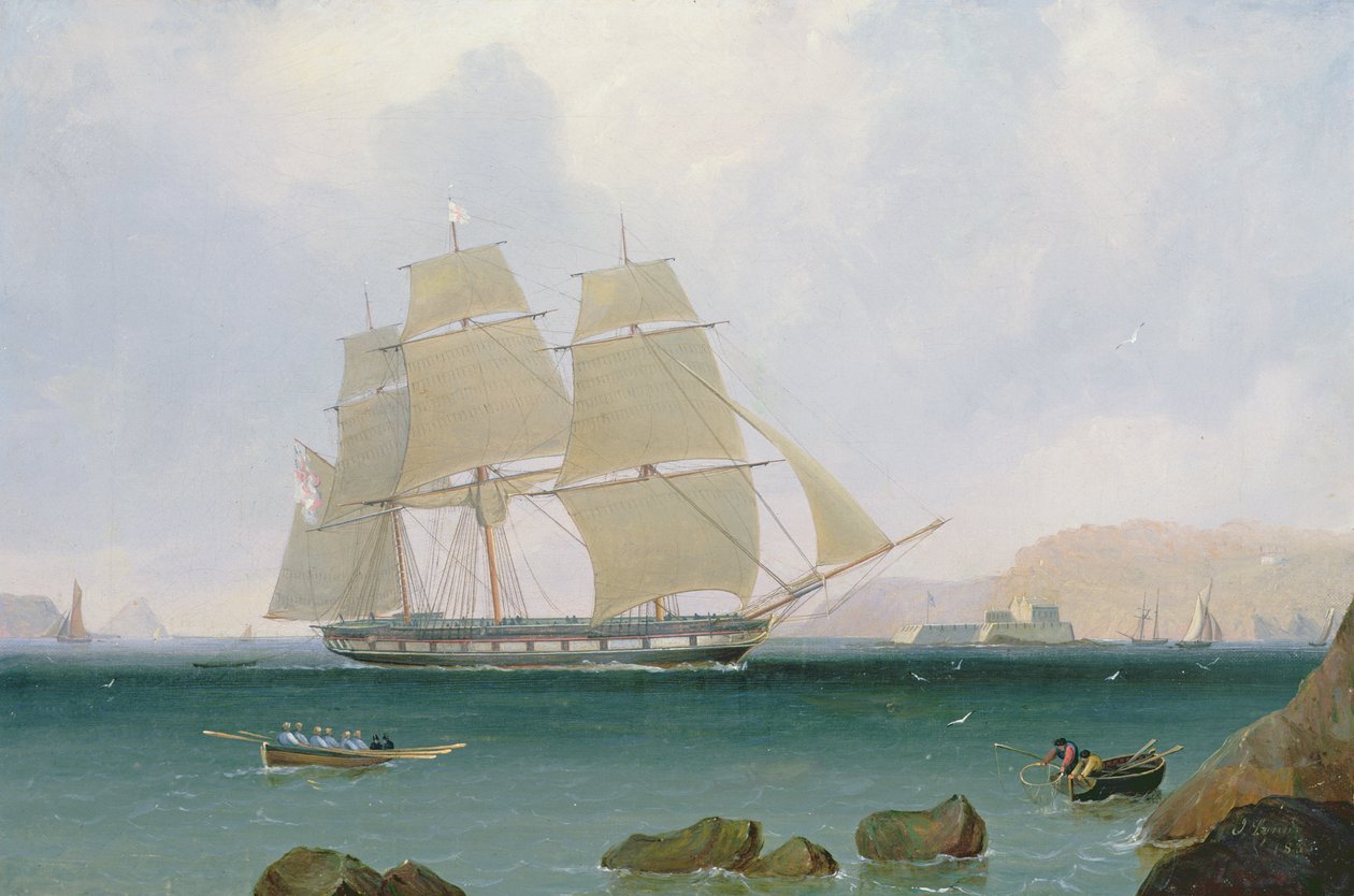 En rigget slup fra White Squadron ud for Plymouth, 1835 af John Lynn