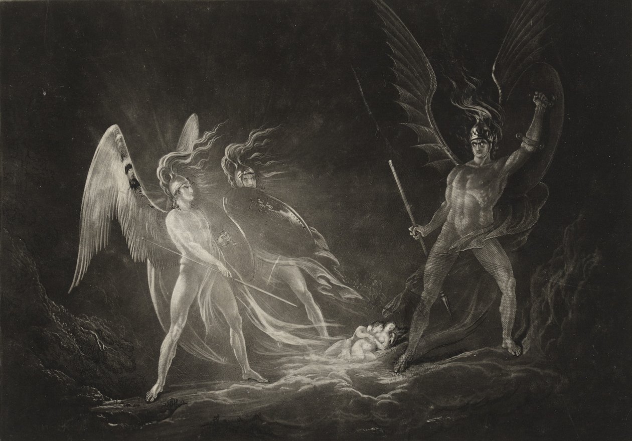 Eves drøm - Satan vækket, ca.1827 (mezzotint) af John Martin