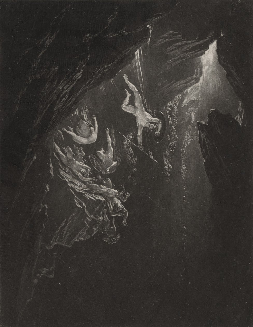 De oprørske engles fald, ca.1827 (mezzotint) af John Martin