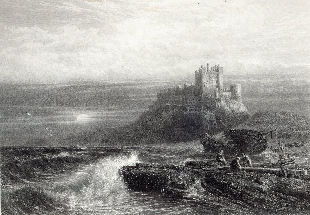 Bamburgh Castle, graveret af S. Bradshaw, trykt af Cassell and Company Ltd. af John Mogford